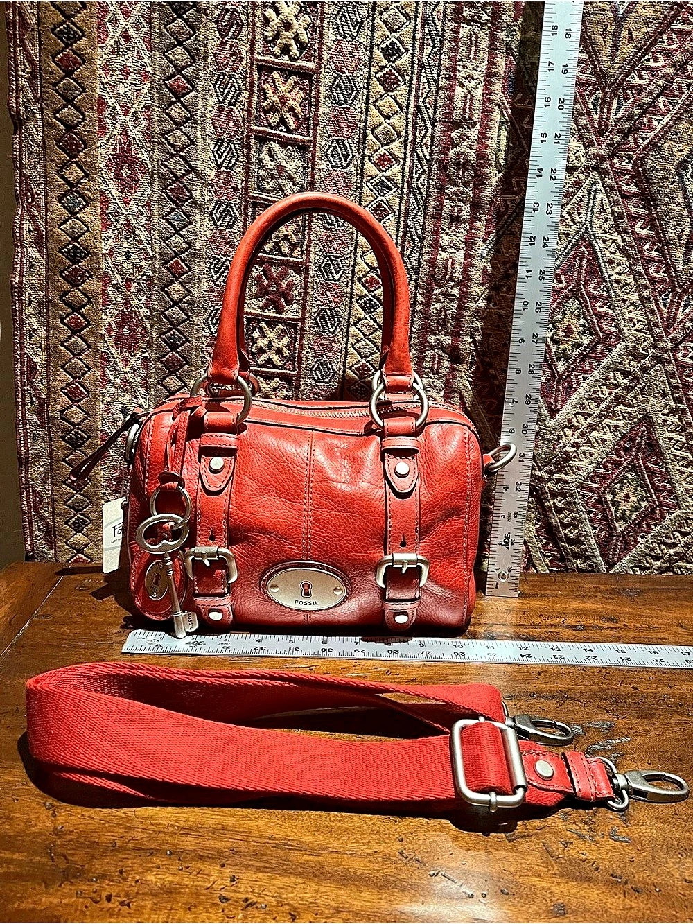 Fossil Maddox Leather Satchel in Scarlet - NWT